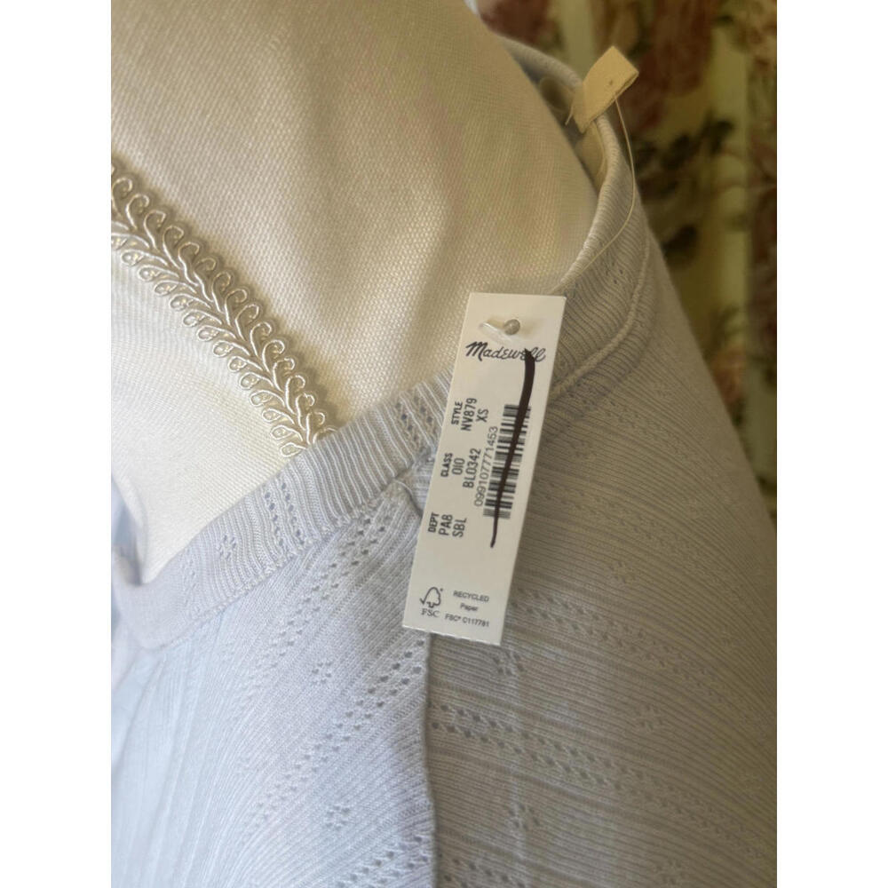 NWT! Madewell Light Blue Ribbed V-Neck Fitted Top Women's XS - Picture 3 of 6
